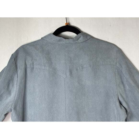 Rod's Womens Large Western Pearl Snap Shirt FLORAL Blue Microsuede Faux Suede LS - Picture 5 of 12